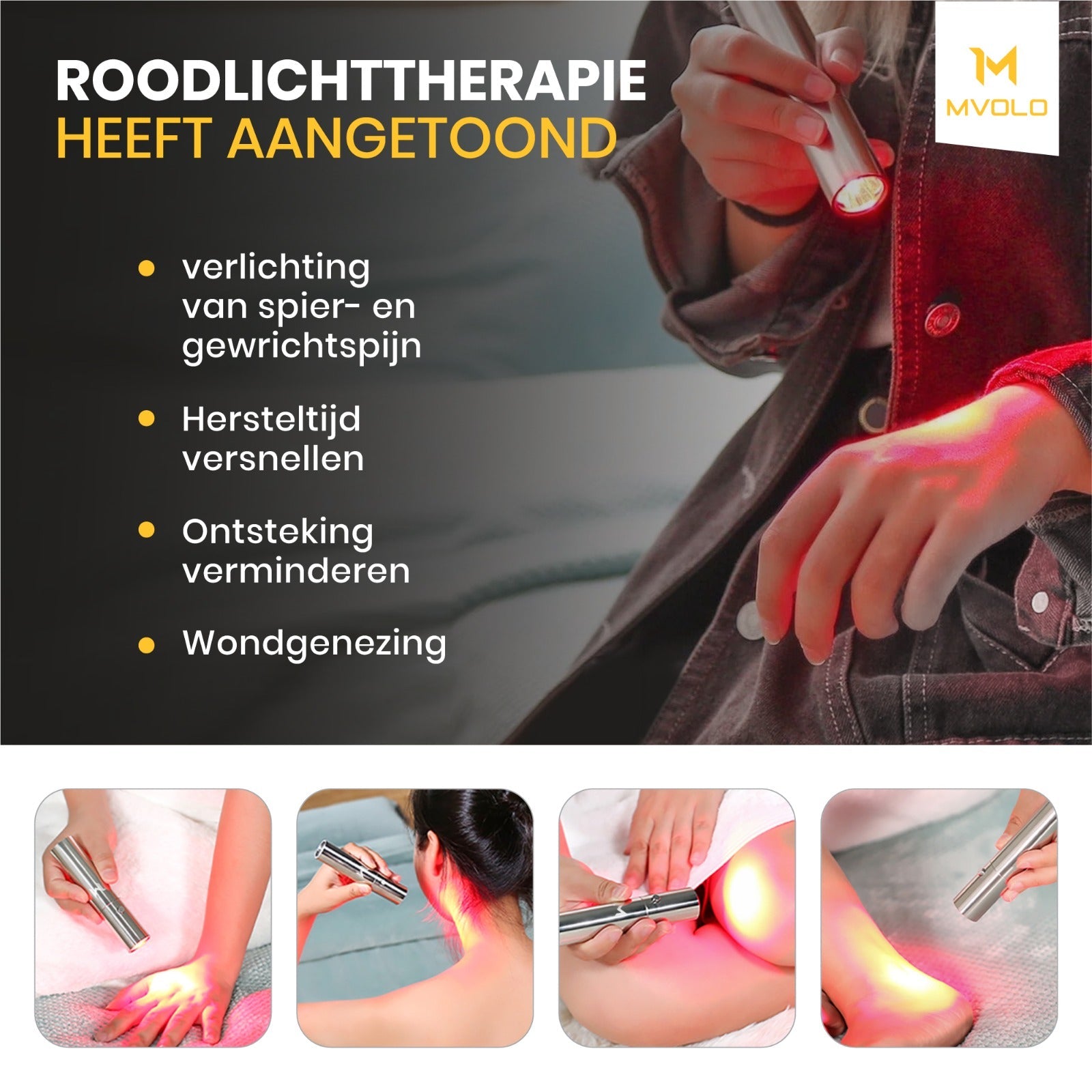 Mvolo ReliefTorch - Draagbare Roodlicht lamp voor Spier - en Gewrichtspijn - Mvolo