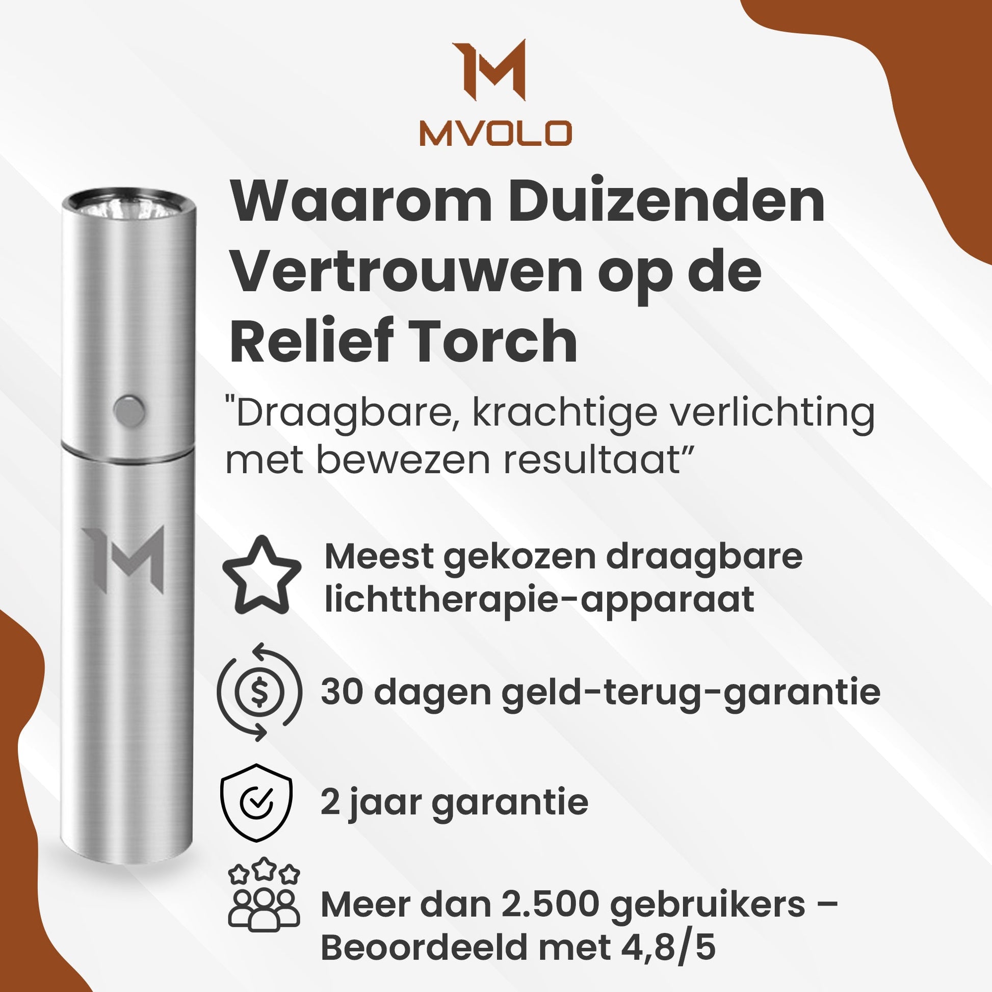 Mvolo® ReliefTorch – Portable Infrared Lamp for Pain Relief – Red Light Therapy – Recovery and Muscle Relaxation – Compact and Rechargeable - Mvolo