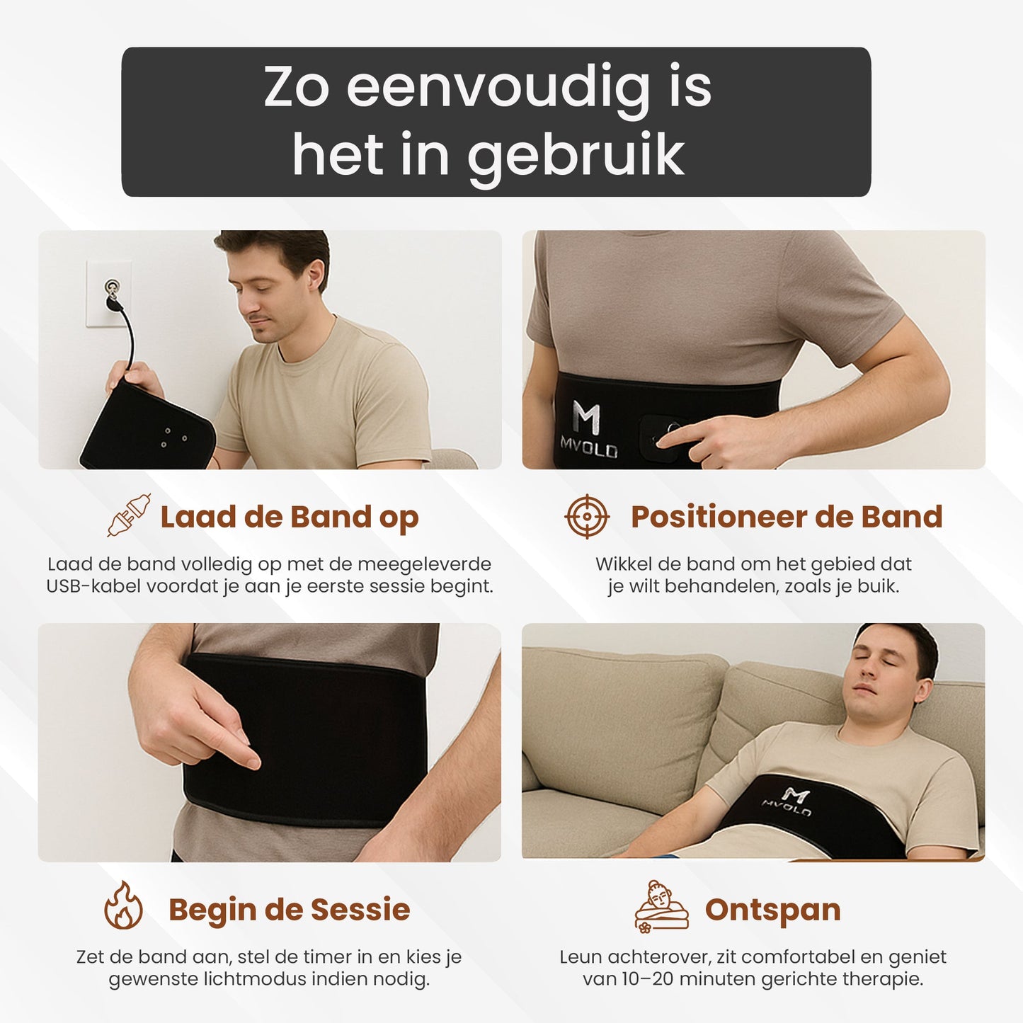 Roodlichttherapie Rugband voor Effectieve Pijnverlichting - Mvolo